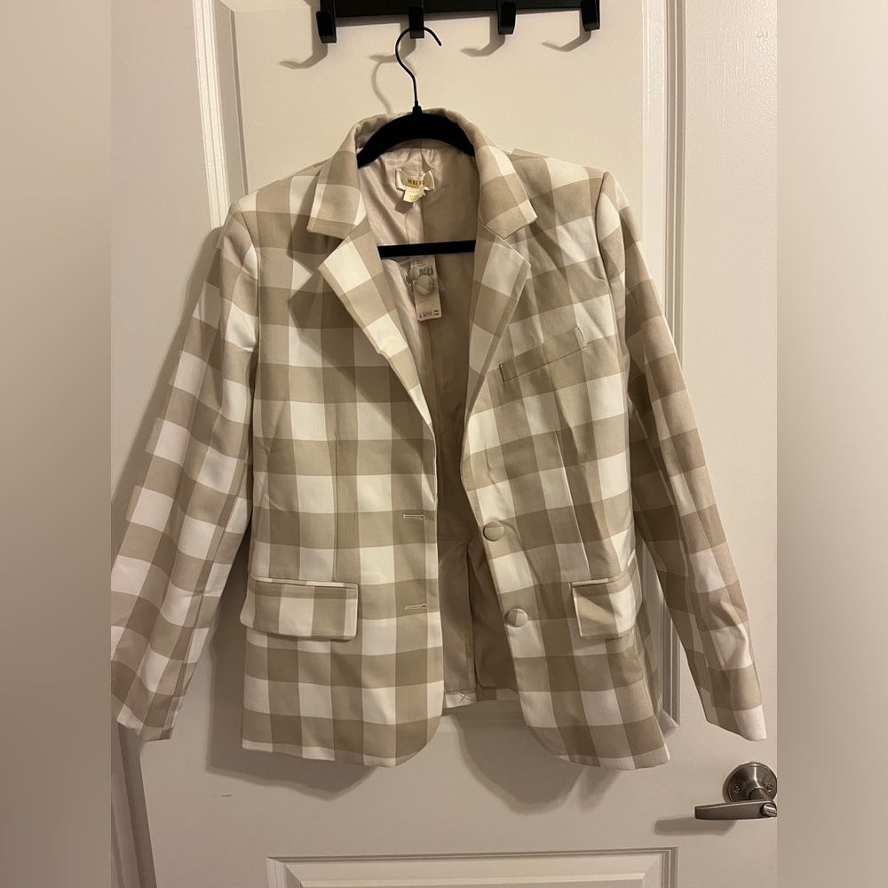 Tan + white checkered Anthropologie Maeve Blazer // small // new with tags